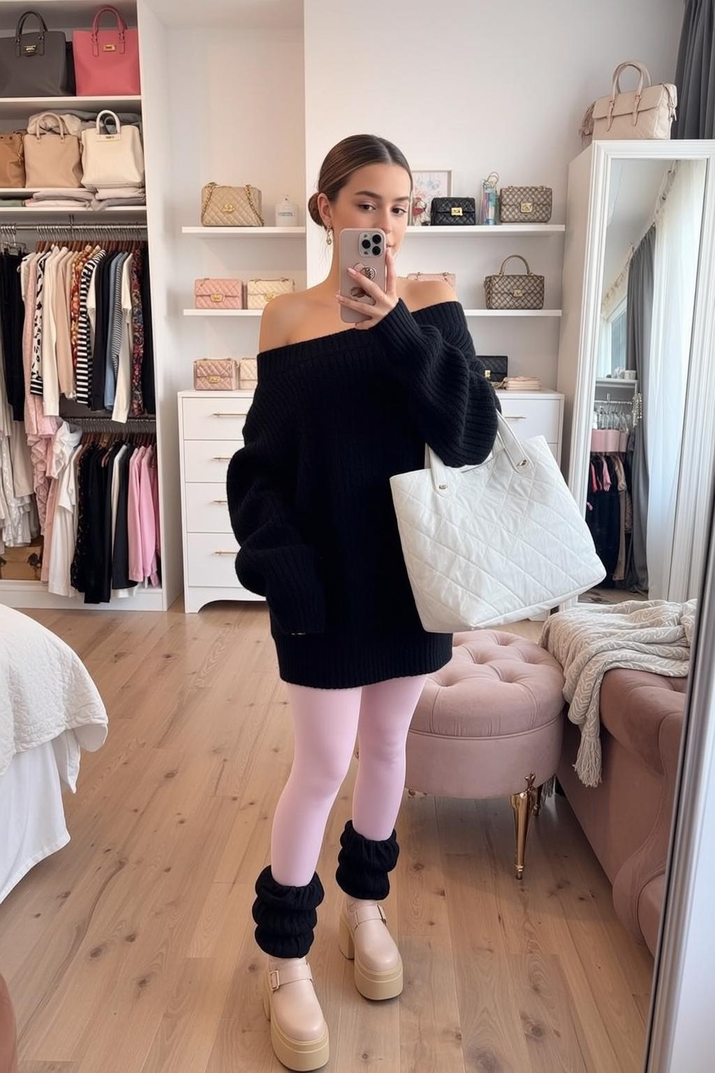 Balletcore Stands Facing Holding Smartphone Her Right reference photo