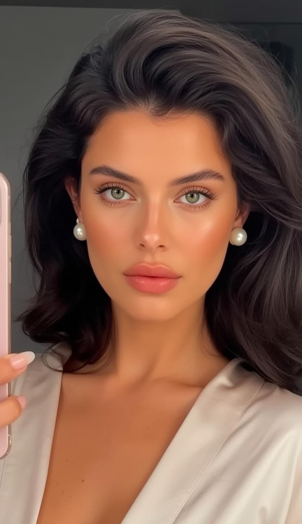 Explore Holding Light Pink Smartphone Her Left reference photo