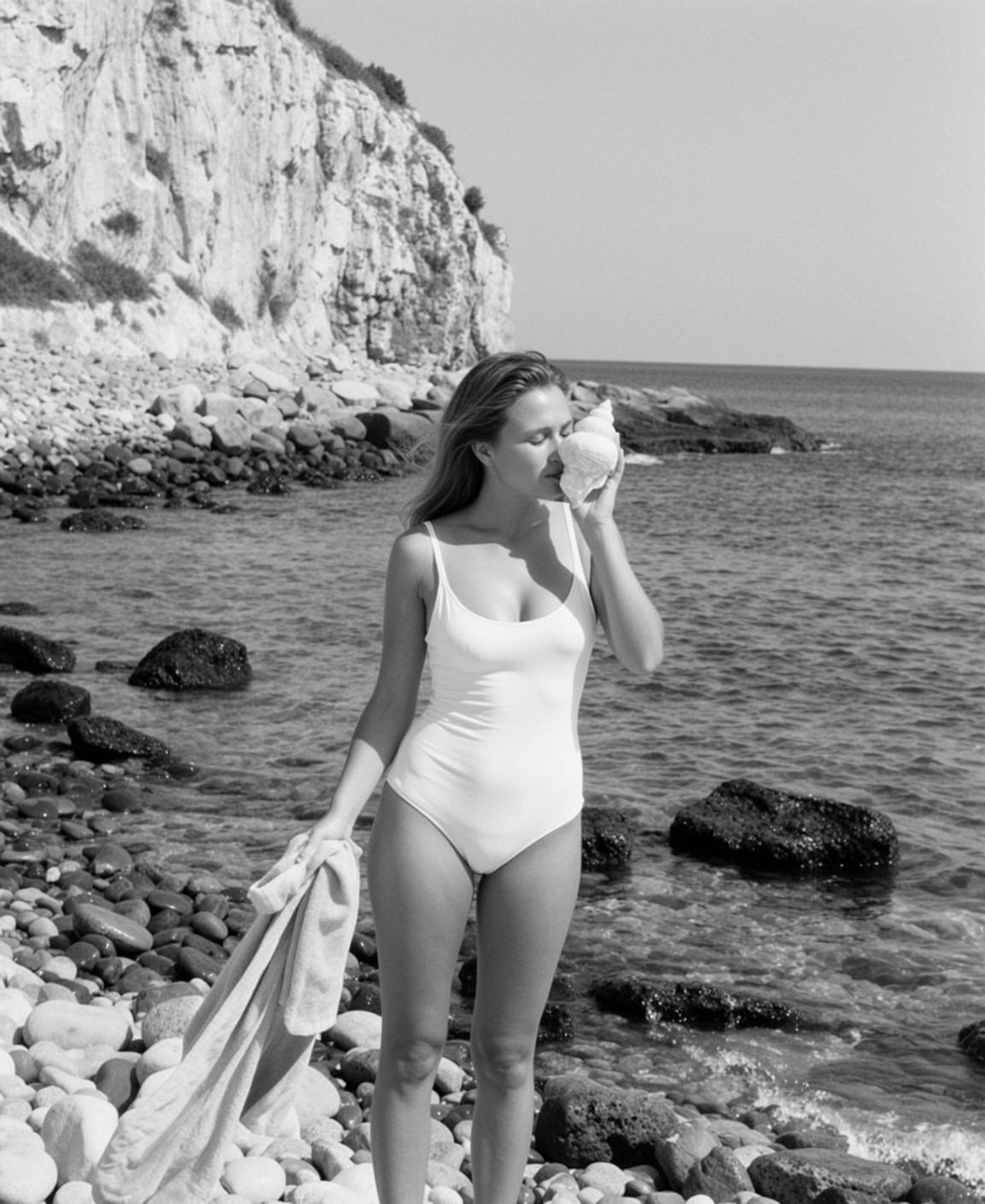 Full-body Vertical Black And White Photograph Captures Young Woman Standing reference photo