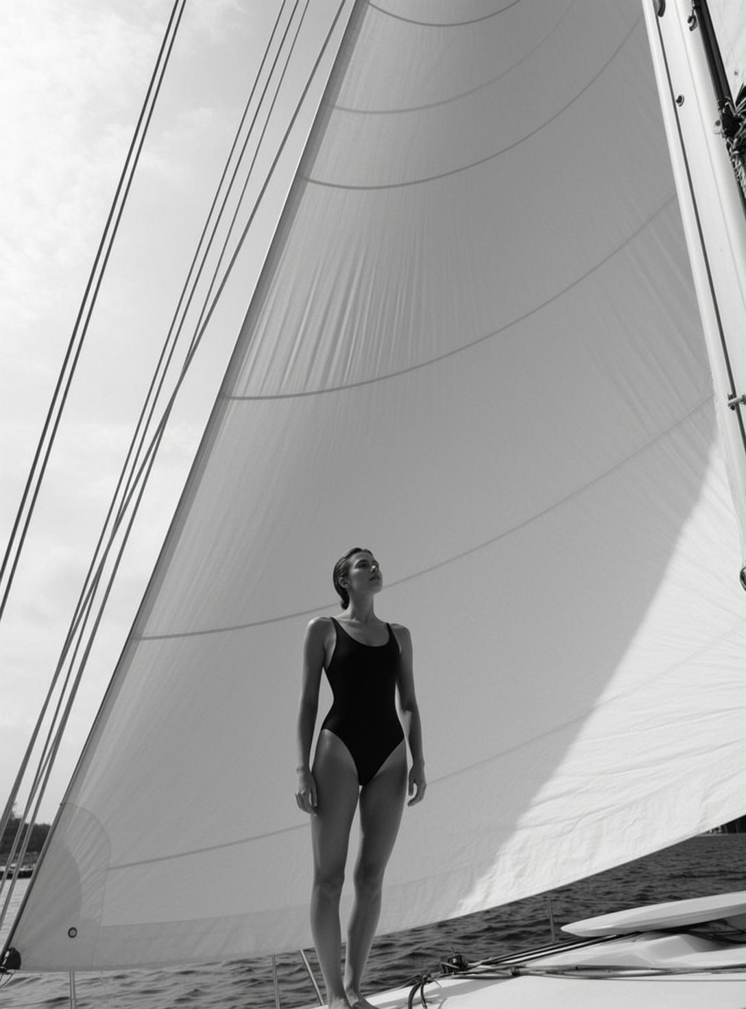 Full-body Vertical Black And White Photograph Captures Woman Standing The reference photo