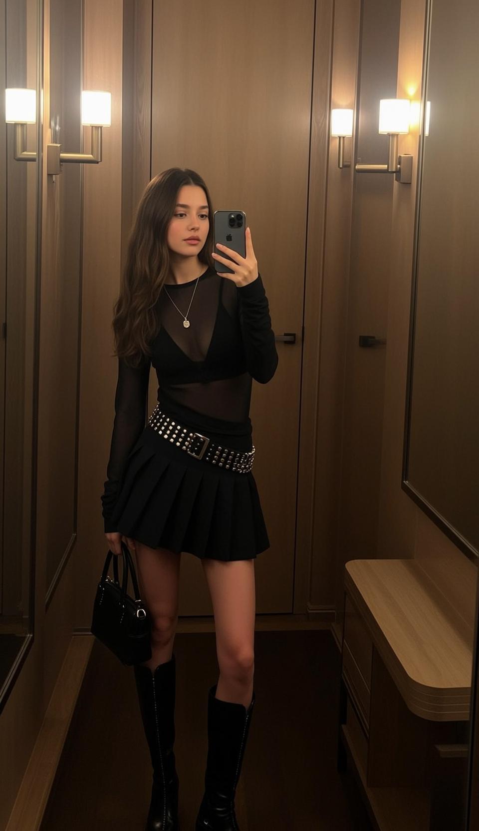 Black Sheer Top Hallway Selfie reference photo