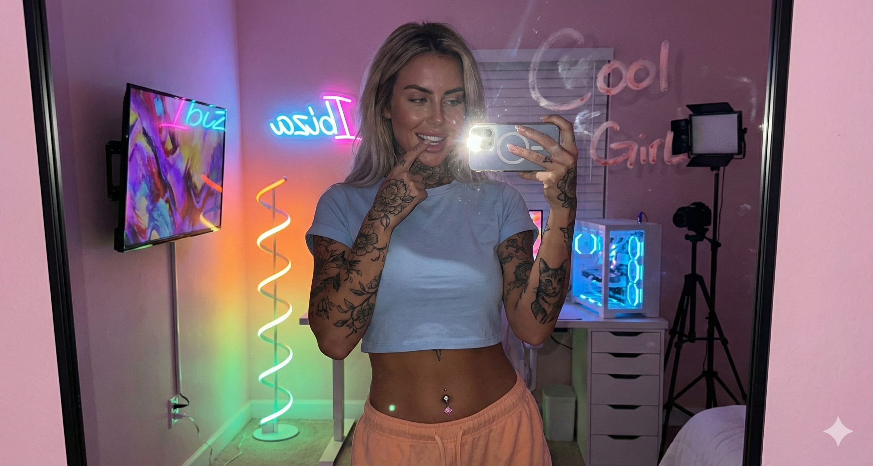 Realistic Mirror Selfie Pink Purple Light