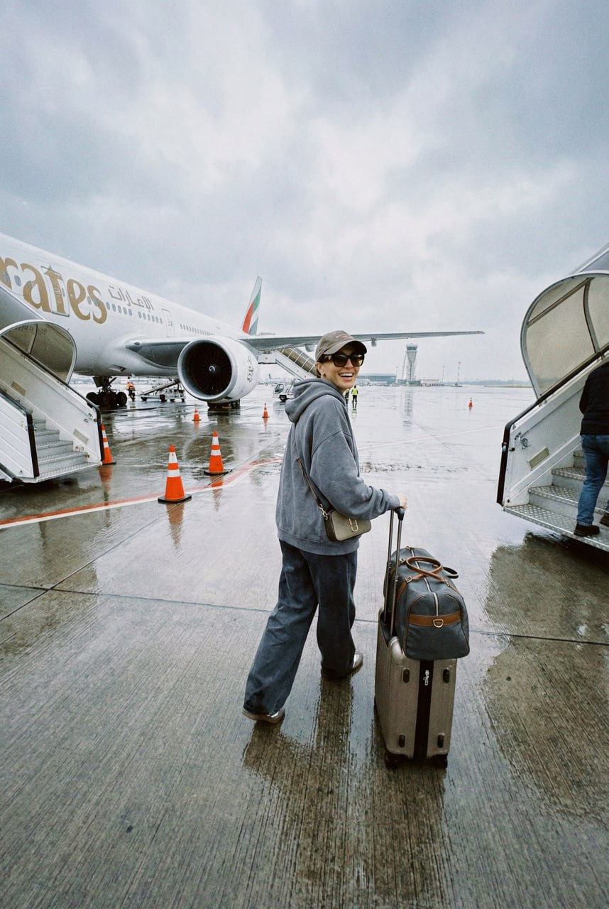 Realistic Airport Woman Walking Plane Rain