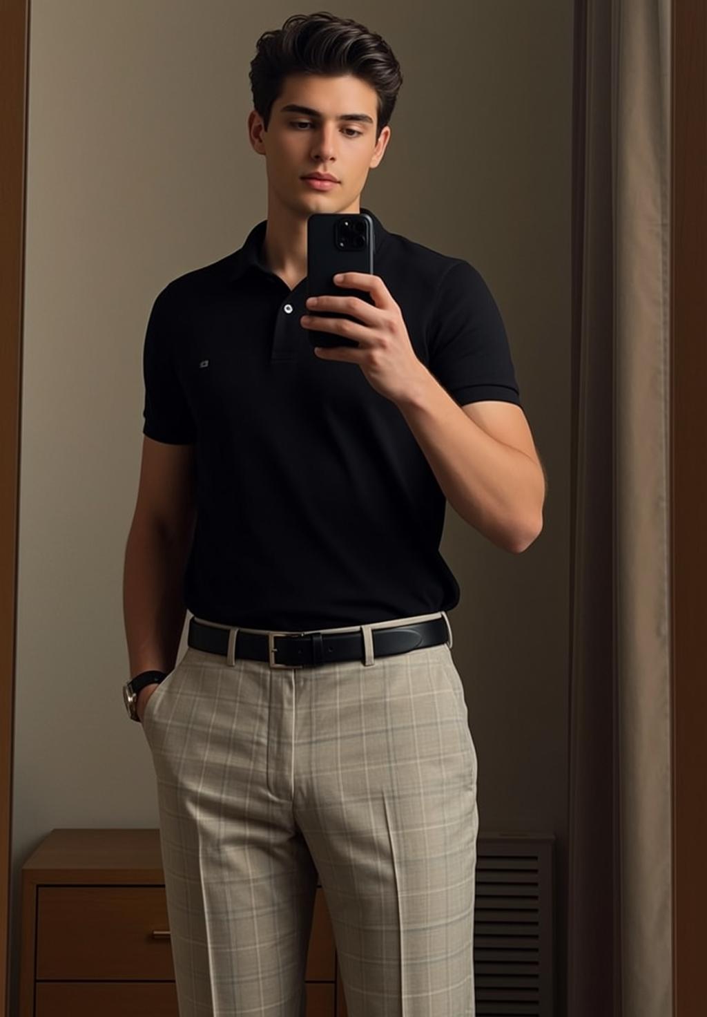Young Dark Styled Fair Black Polo Shirt reference photo