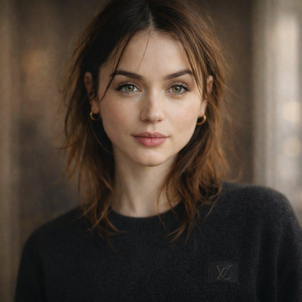 Crewneck Sweater Gold Hoops Blurred Wood Wall