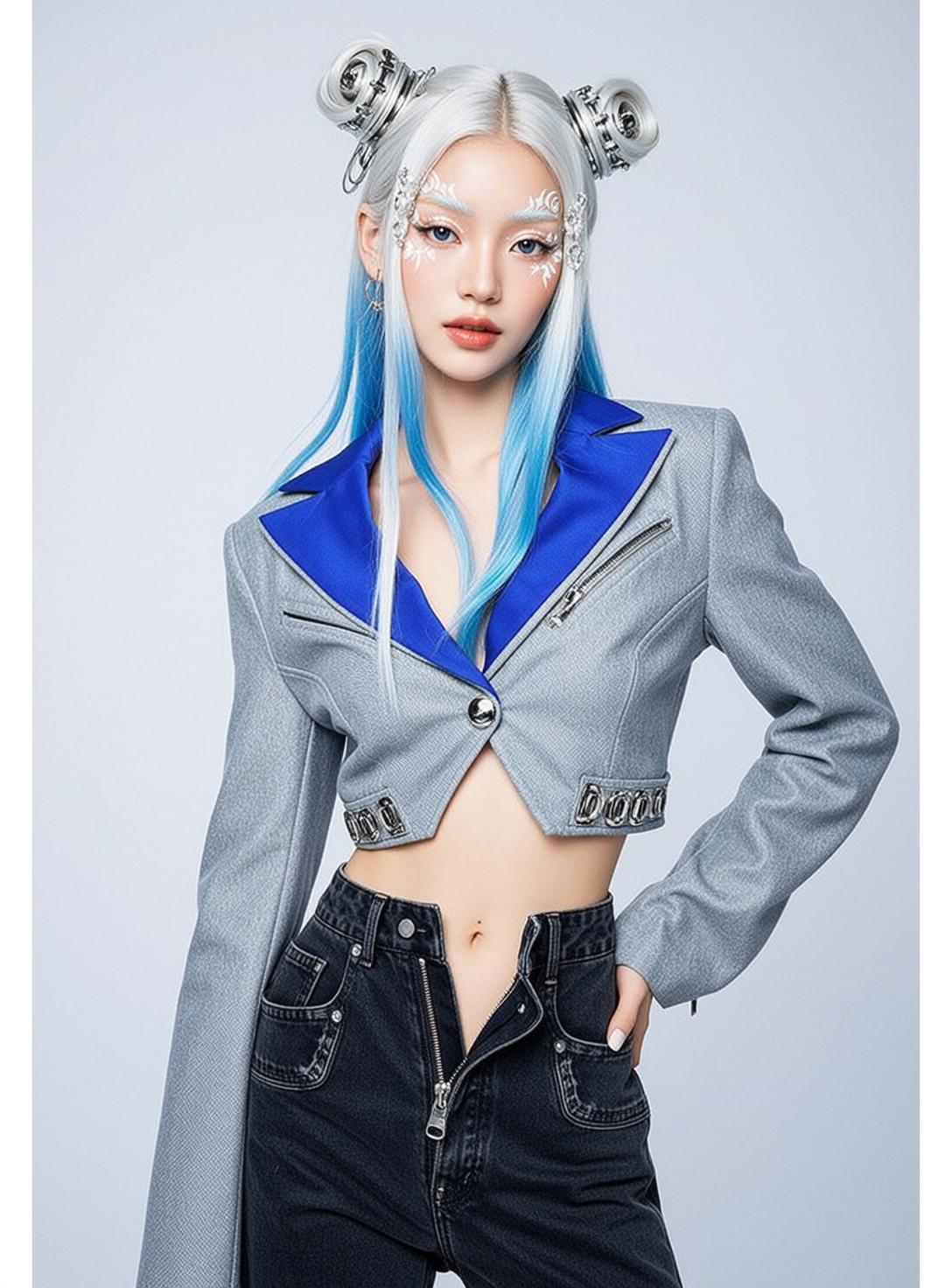 Cropped Grey Blazer Studio Plain White