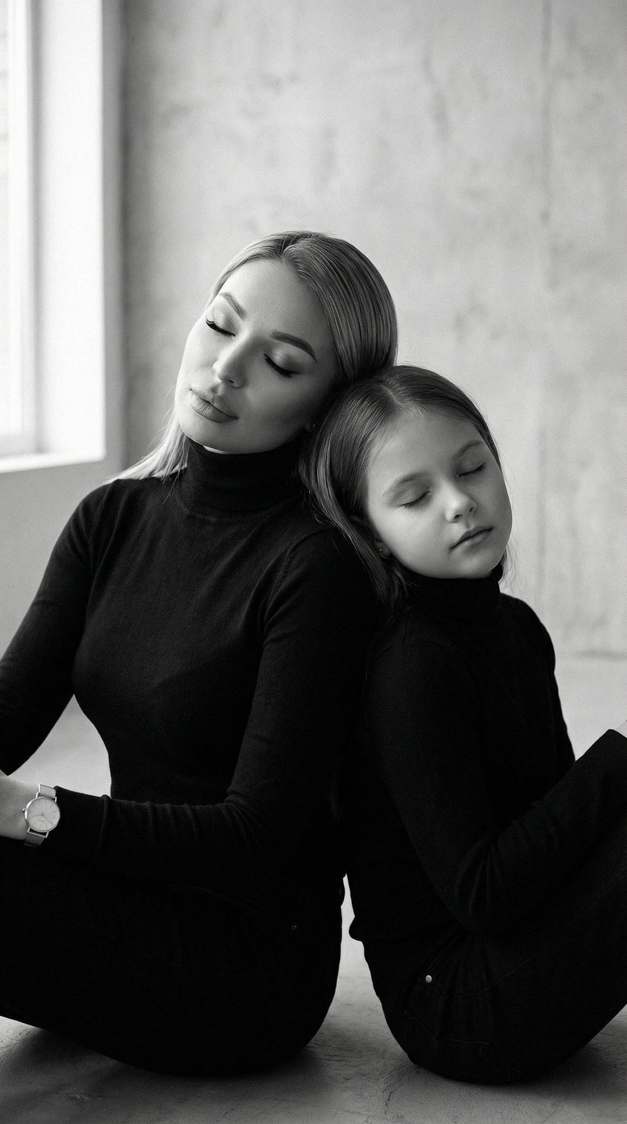 Black And White Fine Grain Mom Daughter Portrait