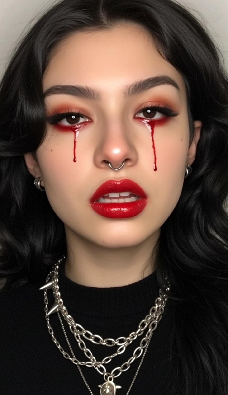 Halloween Makeup Young Long Wavy Black Hair reference photo