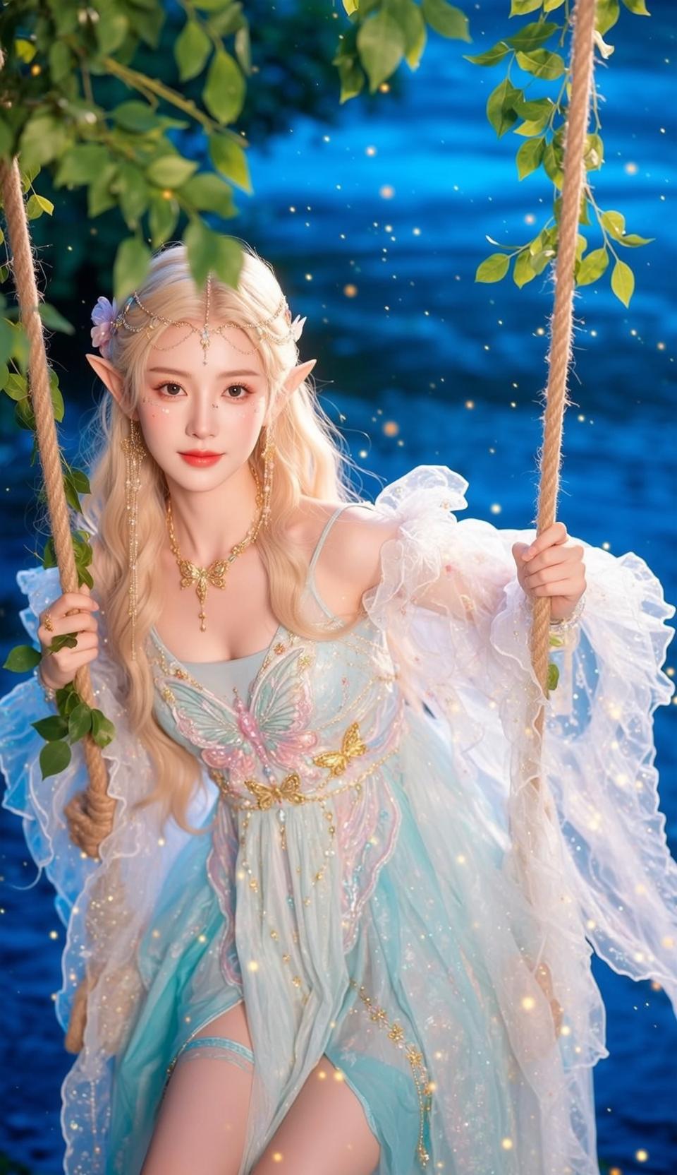 Fairycore Young Elf Ears Long Blonde Wavy reference photo