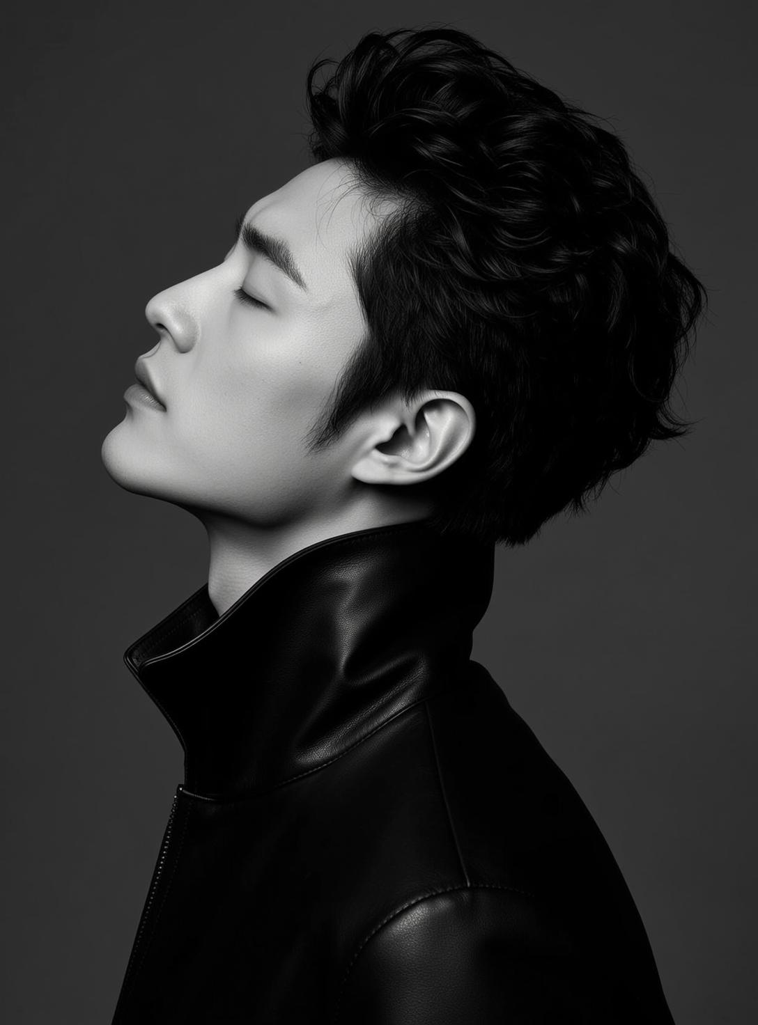 Monochrome Leather Jacket Side Profile reference photo