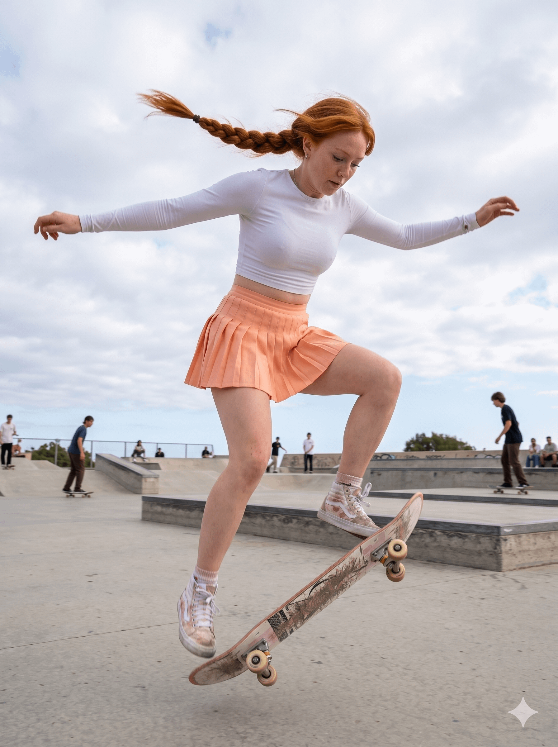Performing Kickflip At Skate Park Low Angle