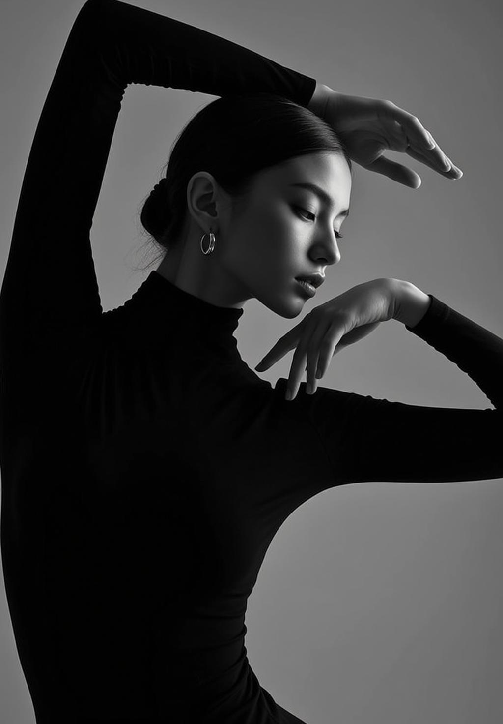 Medium Shot Black And White Photorealistic Portrait Young Woman With reference photo