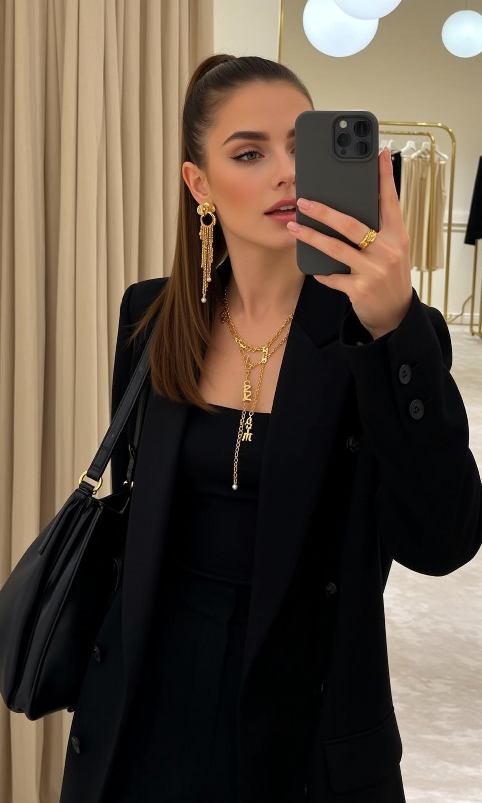 Black Blazer Handbag Selfie reference photo