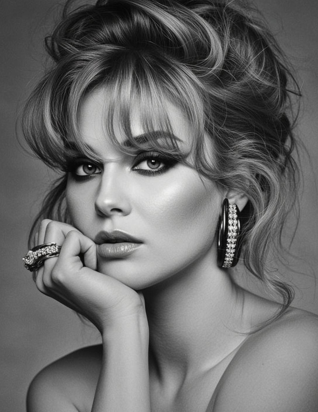 Black And White Medium Close-up Portrait Woman With Her Chin reference photo