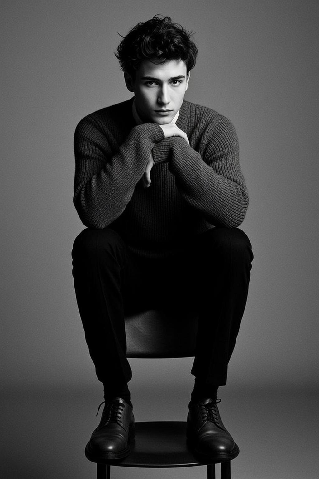 Full Shot Medium Close-up Black And White Portrait Young Man reference photo