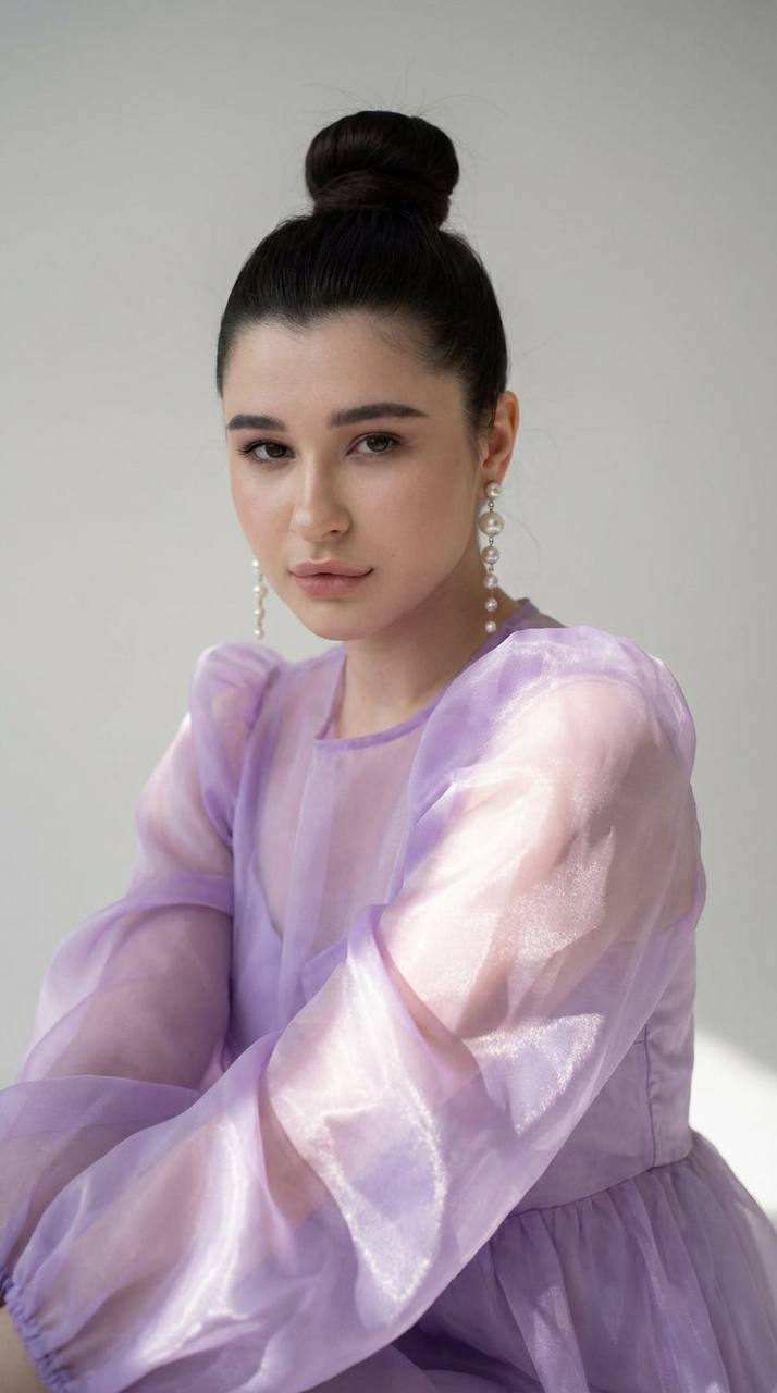 Girl Lavender Dress Pearl Earrings Studio
