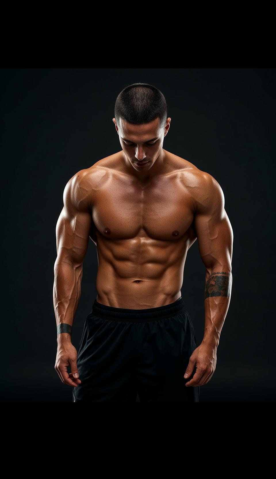 Muscular Short Buzz Cut Tan Black Athletic reference photo