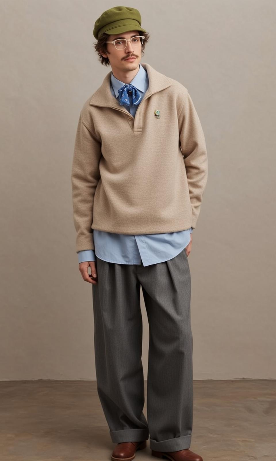 Fashion Week Young Mustache Brown Curly Hair reference photo
