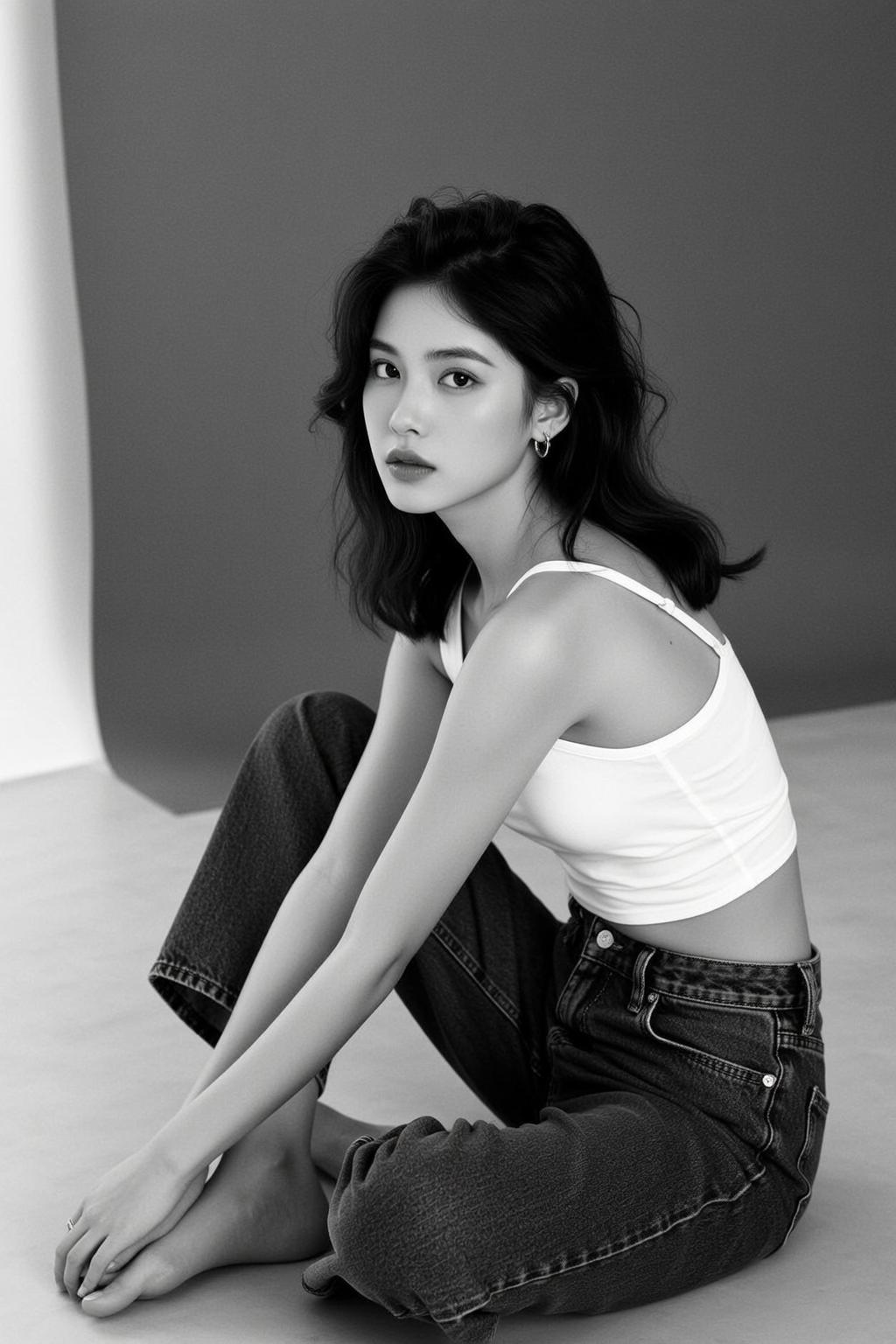 White Cropped Tank Dark Wash Jeans reference photo