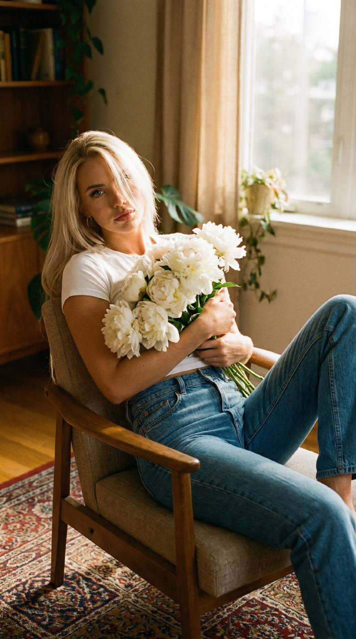 Golden Hour Girl White Peonies Chair