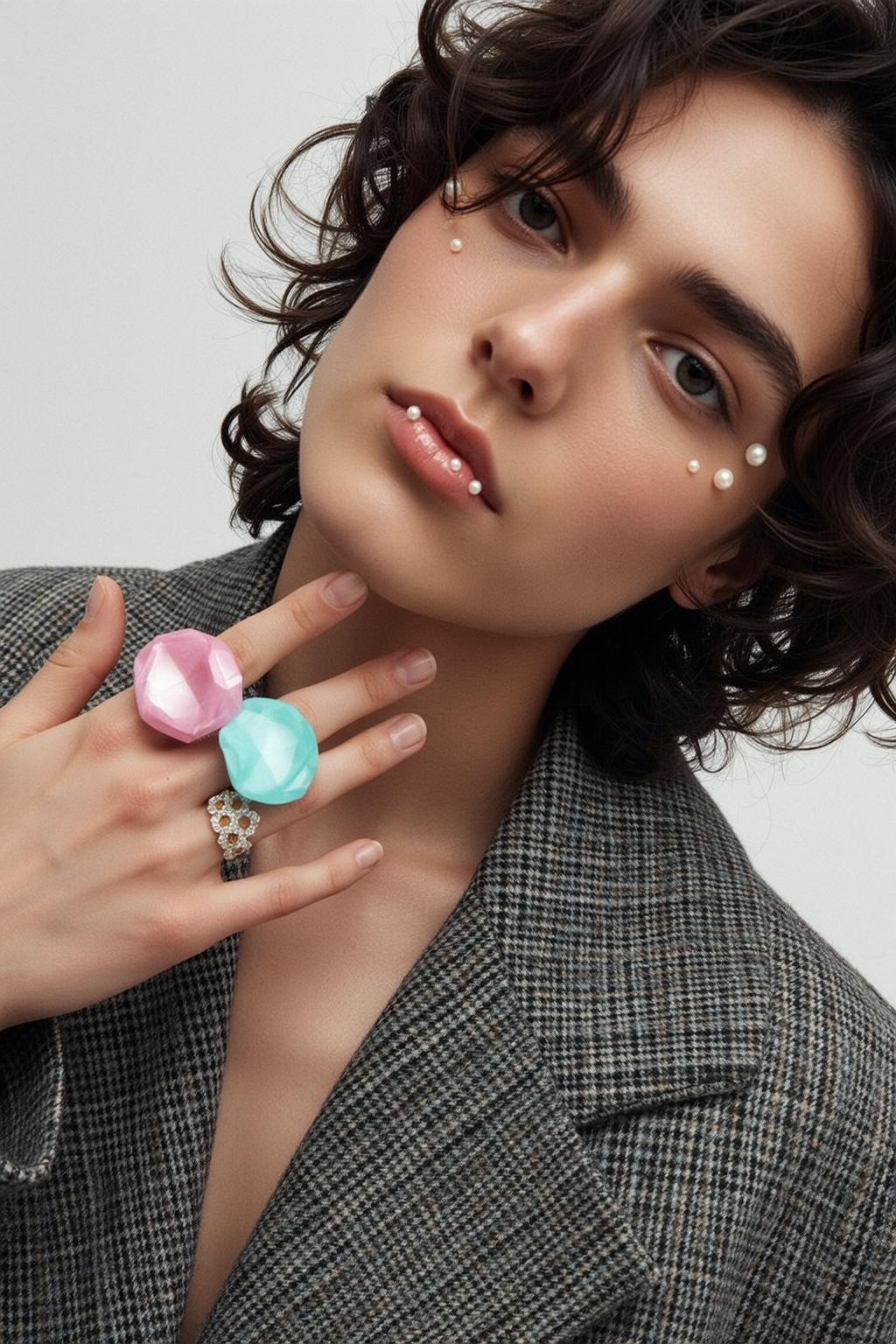 Plaid Blazer Gem Ring Studio reference photo
