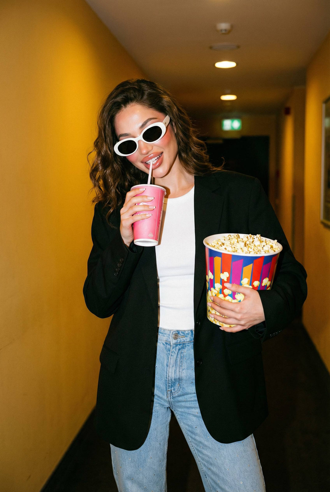 Cinema Hallway Woman Popcorn Soda Casual Luxury