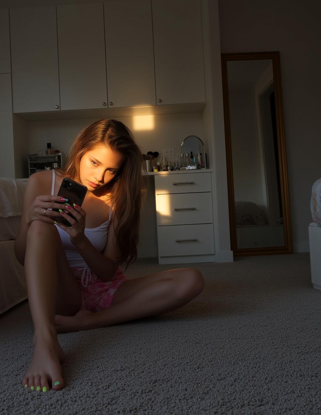 Pink Tank Floor Selfie reference photo