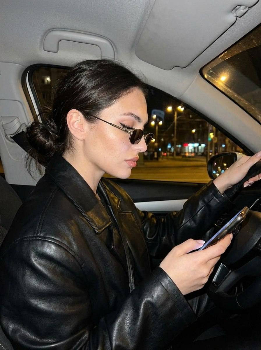 Car Interior Night Portrait Girl Phone