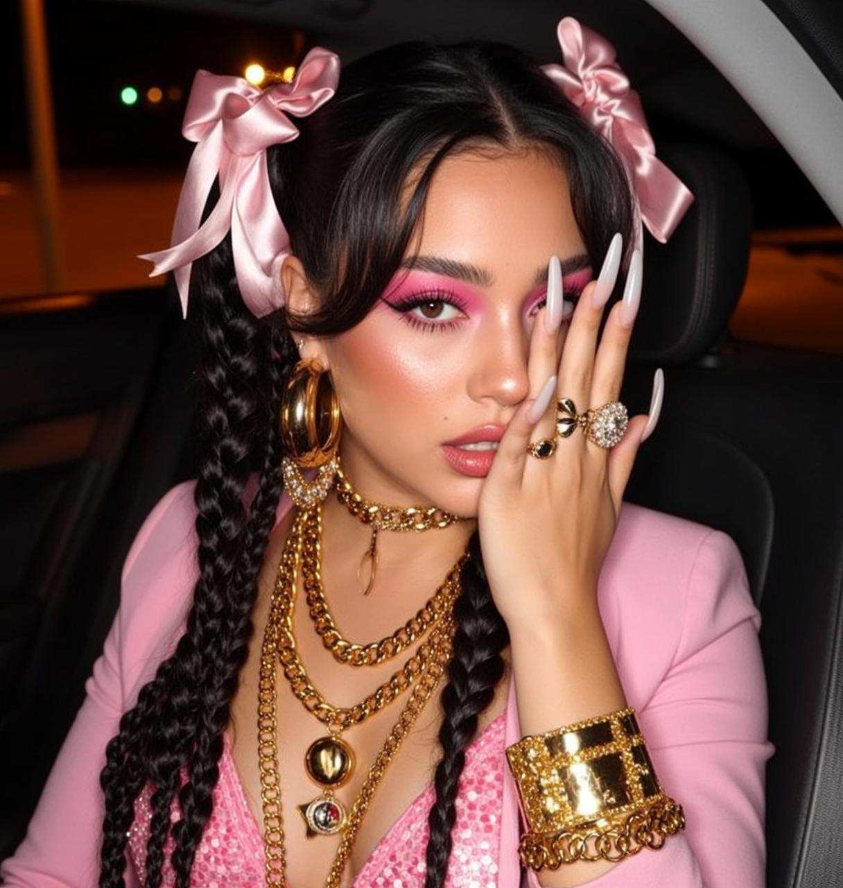 Pink Sequined Top Car Interior reference photo