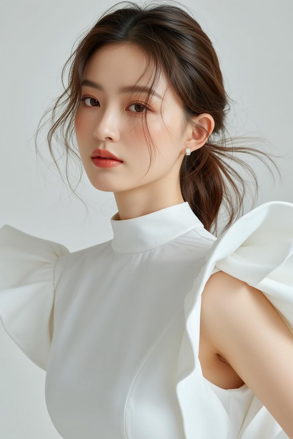 White Ruffled Blouse Studio Portrait reference photo