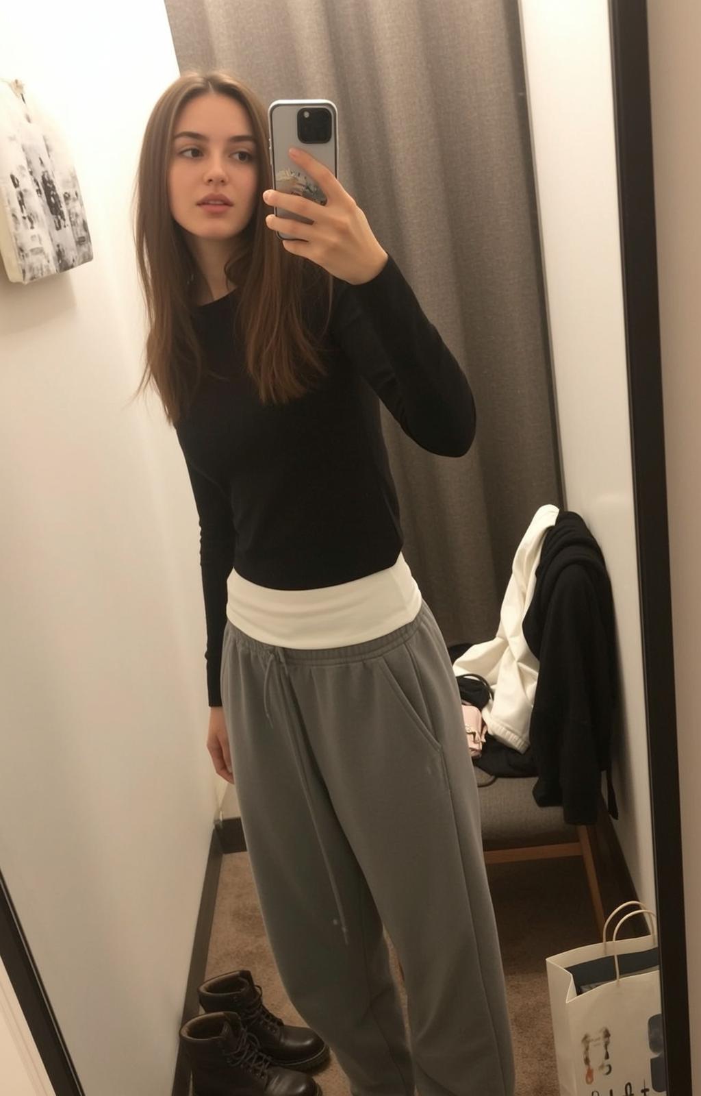 Black Shirt Fitting Room Selfie