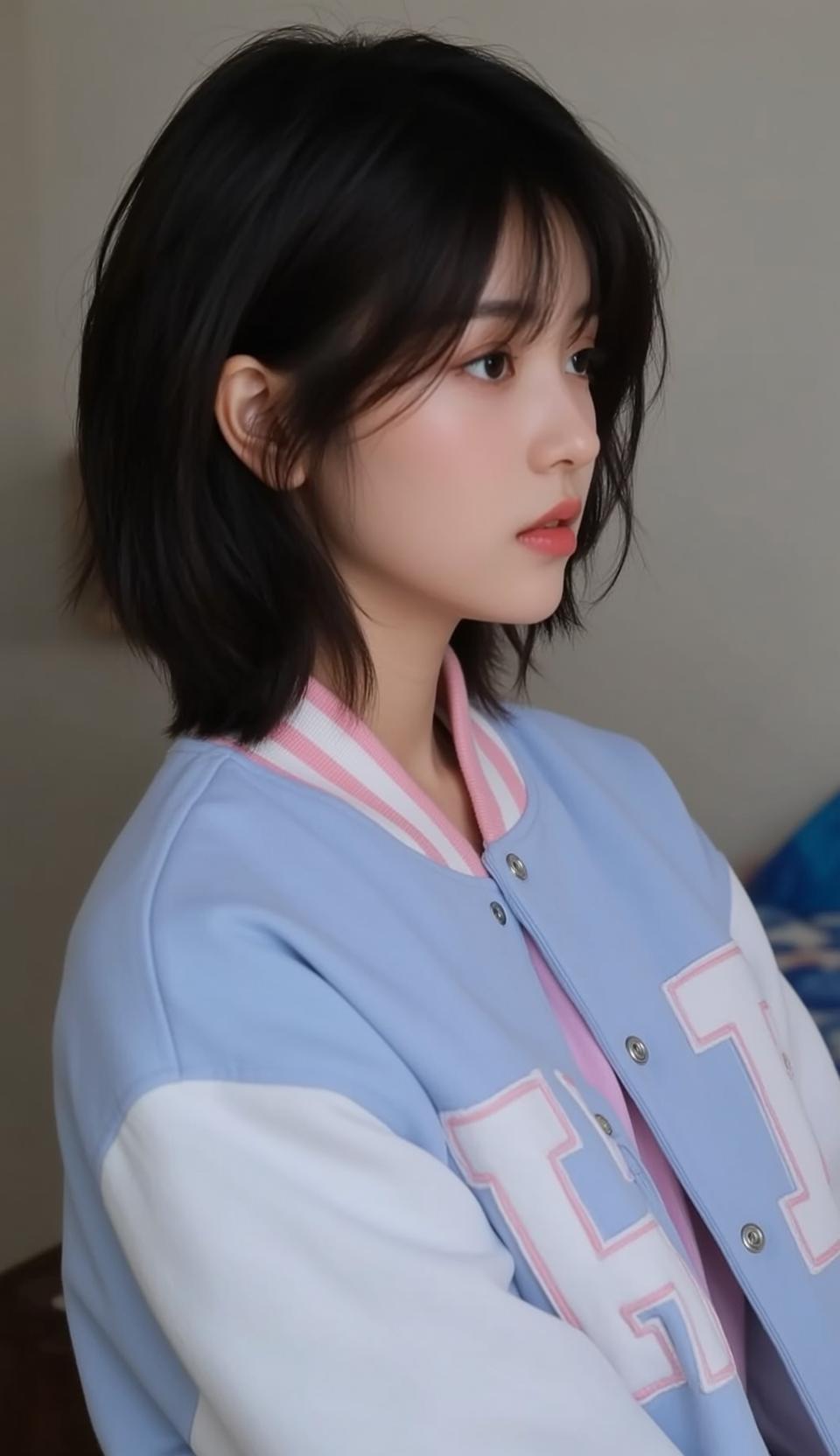 Acubi Young Short Black Hair Bangs Fair reference photo