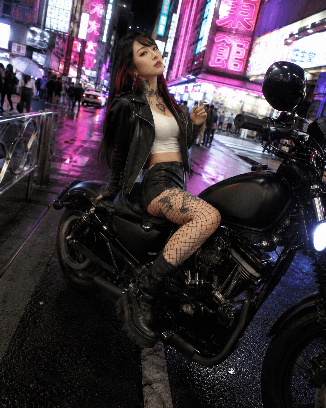 Japanese biker at night in Tokyo