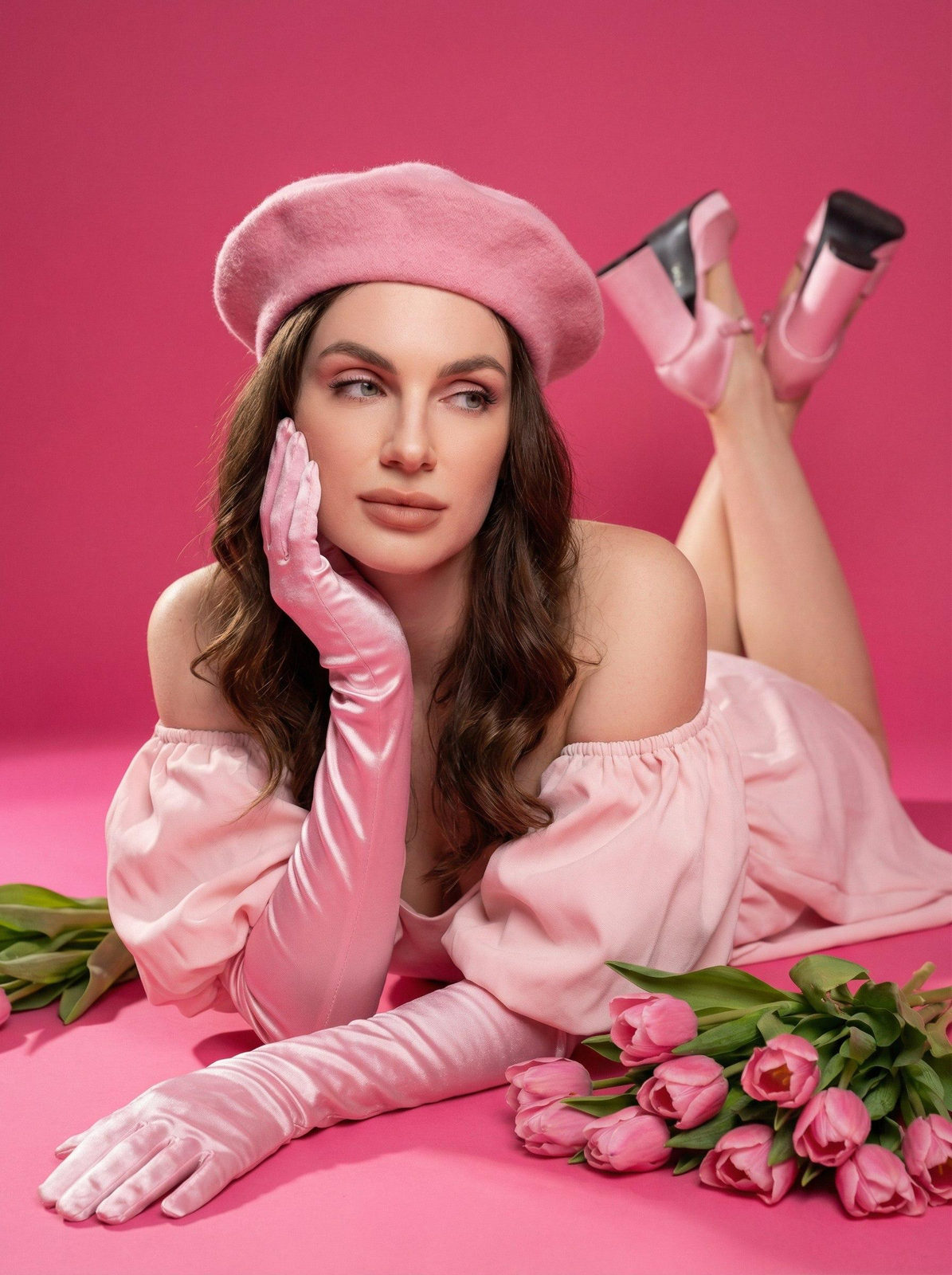 Realistic Pink Studio Fashion Portrait