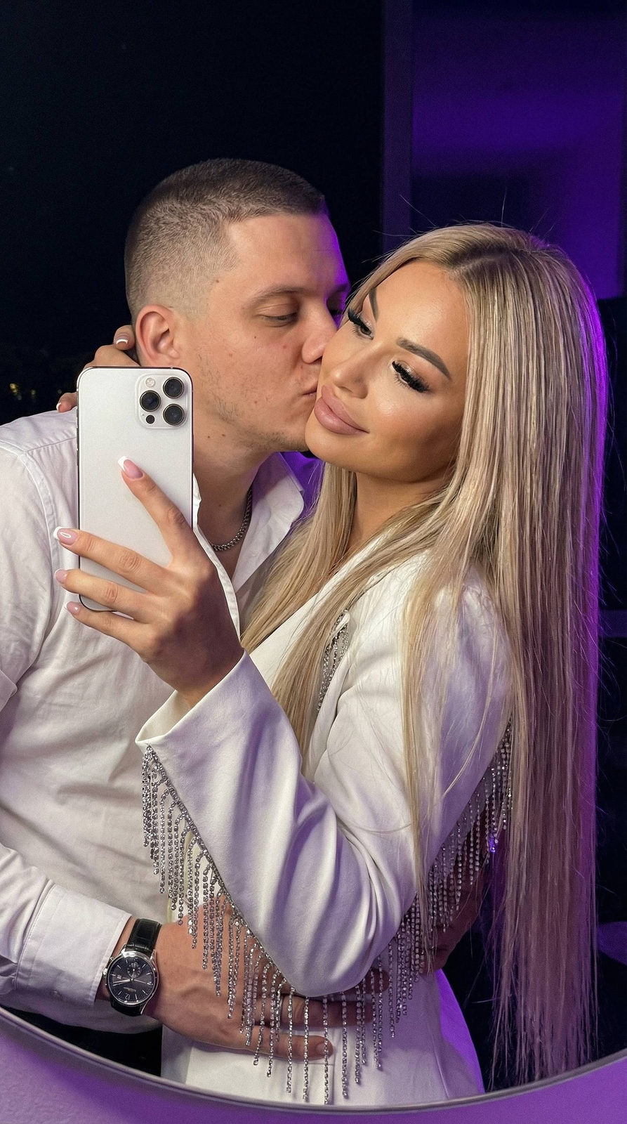 Realistic Couple Selfie Purple Night
