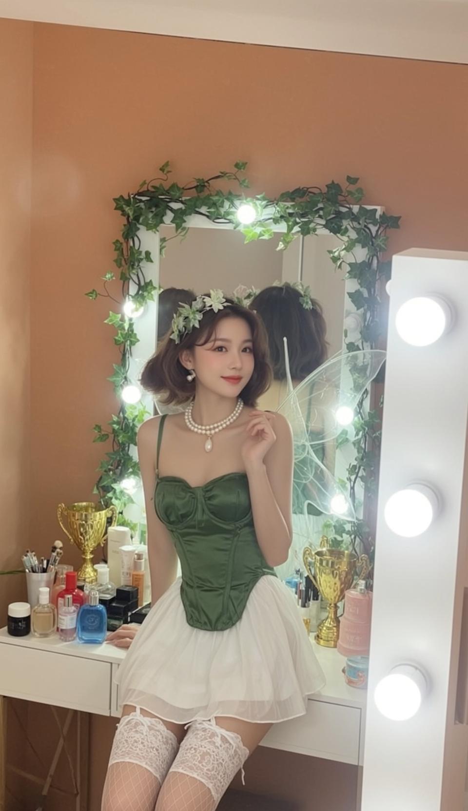 Fairycore Young Short Brown Bob Fair Green reference photo