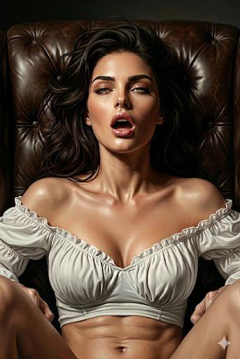 Reclining In White Crop Top On Leather Armchair reference photo