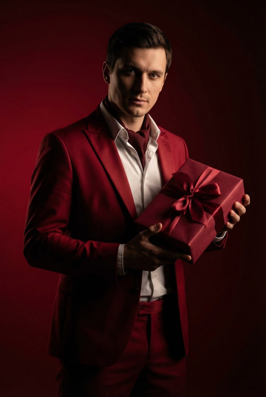 Crimson Gift Offering Studio Portrait