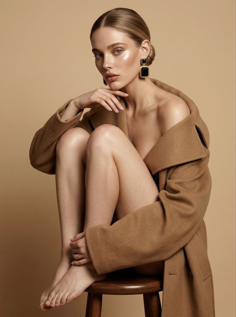 Realistic Studio Portrait Camel Coat