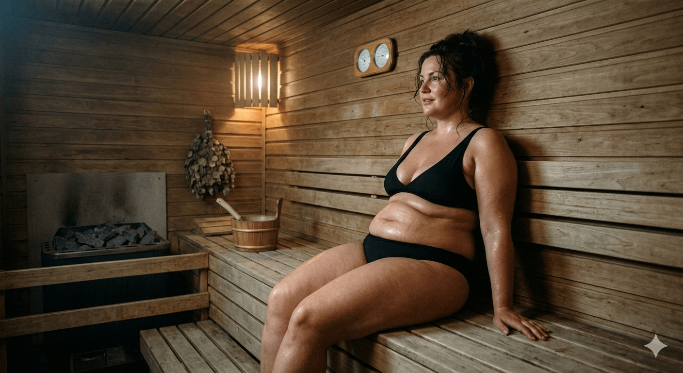 Black Bikini On Wooden Sauna Bench reference photo