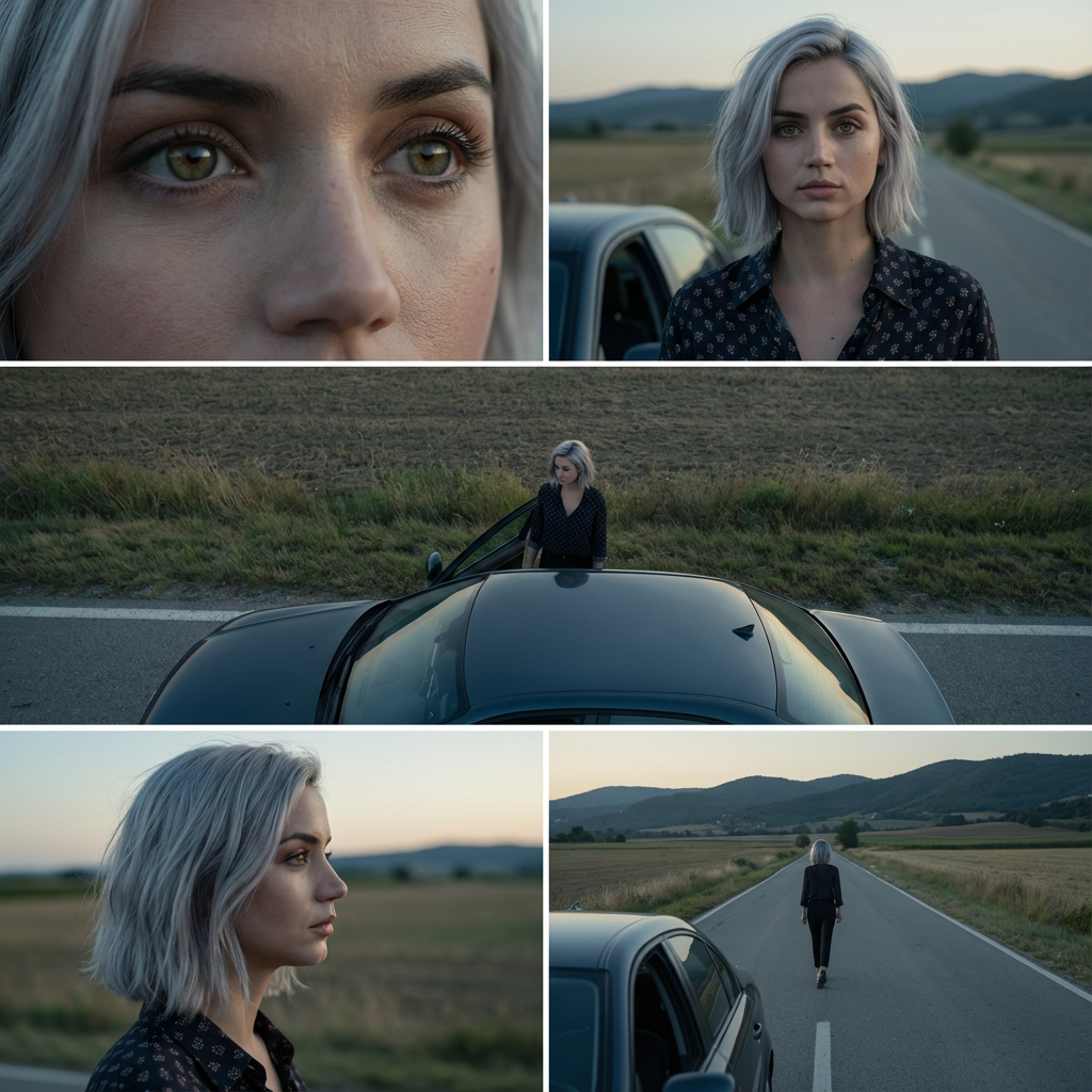 Woman Car Rural Road Dusk