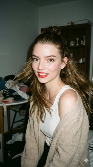 Messy Bun Knit Cardigan Cluttered Room Soft Light