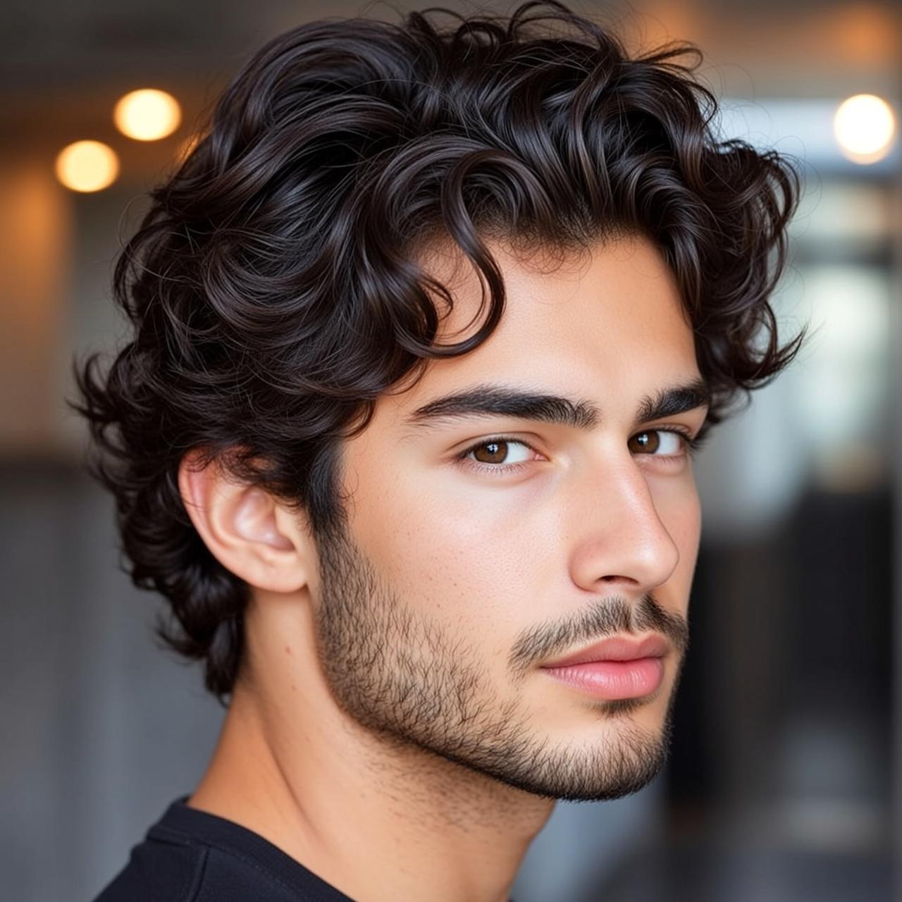 Young Dark Brown Curly Medium Length Light reference photo