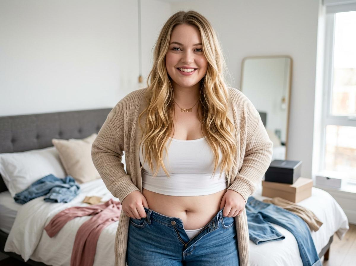 Influencer Try On Haul Young Woman Aesthetic Bedroom reference photo