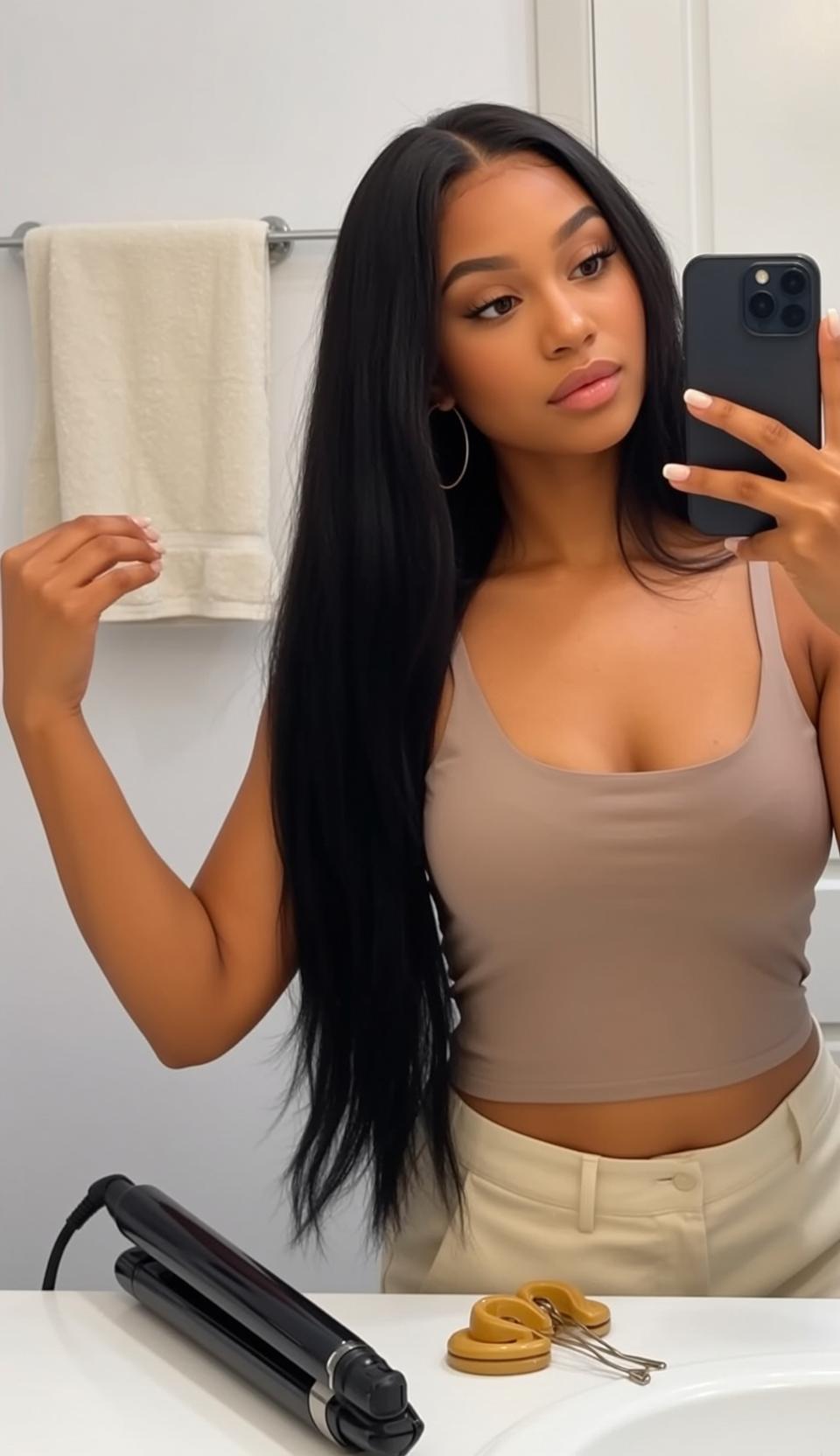Explore Medium Captures Holding Smartphone Her Right reference photo
