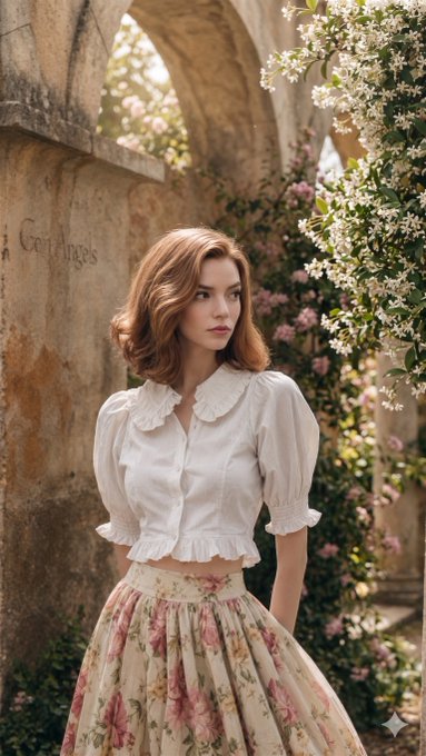 Garden White Floral Skirt Stone Arch Vines