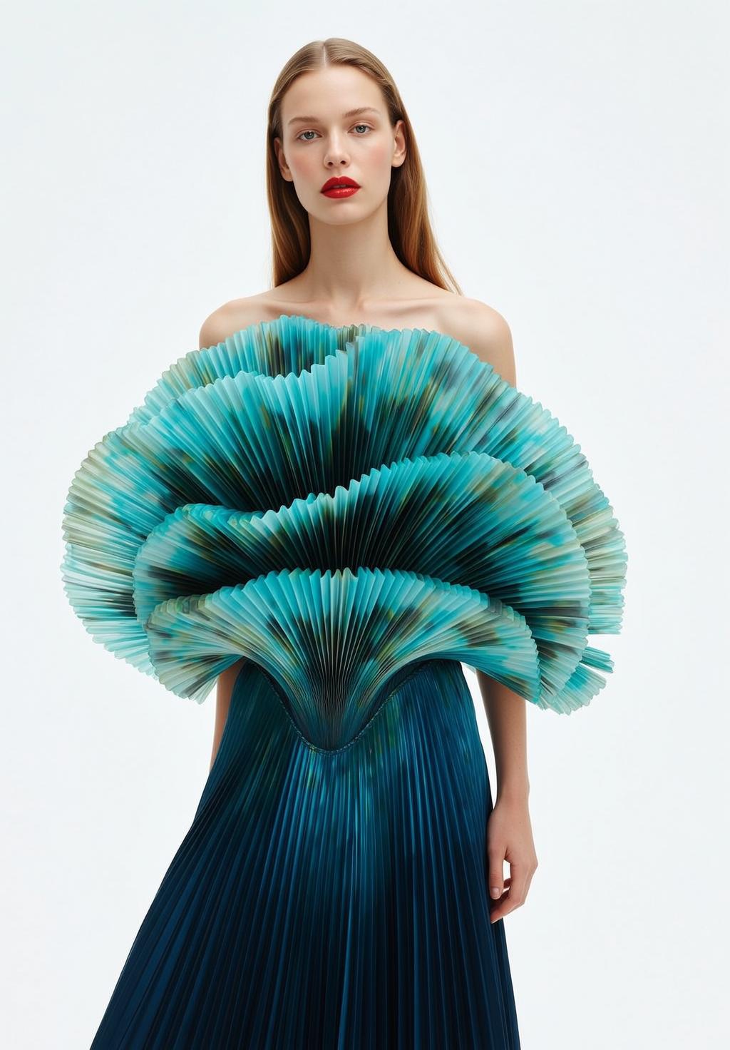 Turquoise Pleated Gown Editorial reference photo