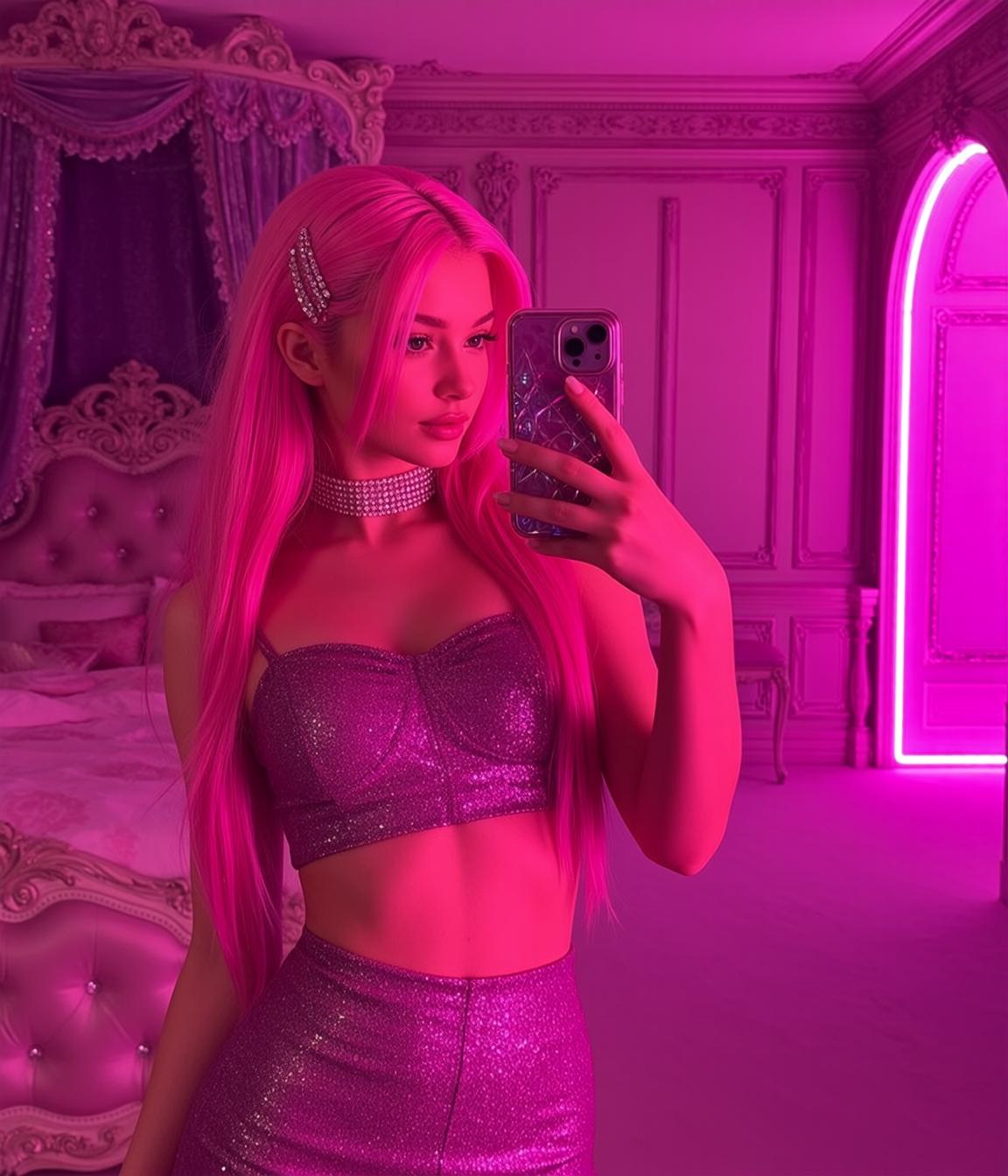 Pink Neon Bedroom Selfie reference photo