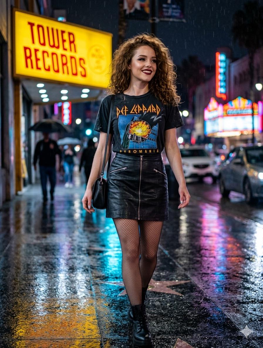 Red Hair Woman Leopard Shirt Leather Skirt Fishnets