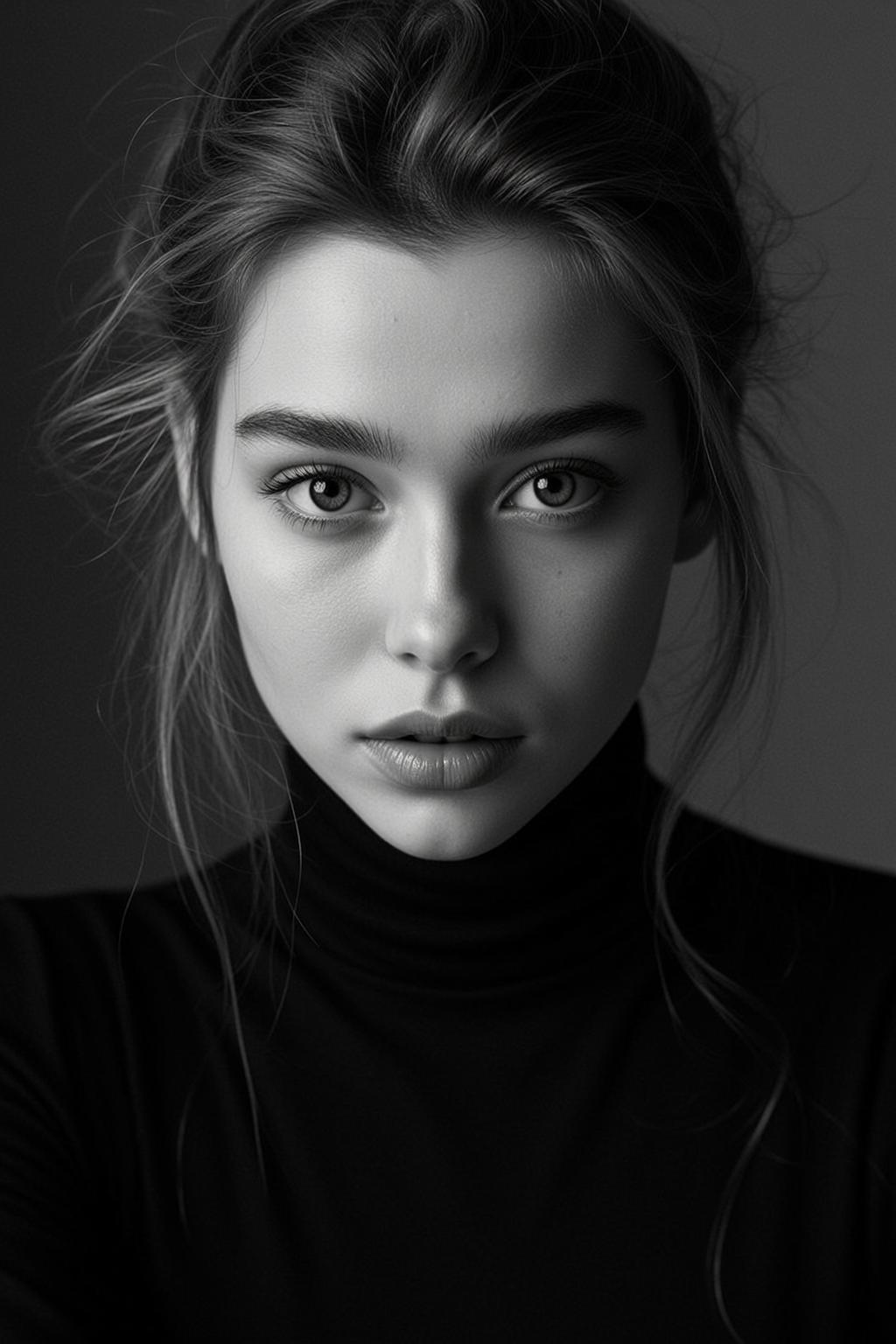 Close-up Head-and-shoulders Portrait Young Woman With Neutral Expression Her Gaze reference photo
